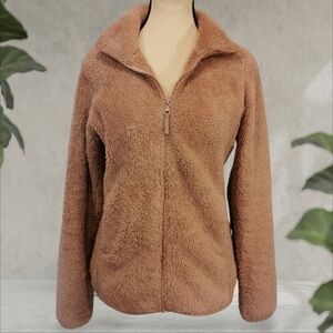 Uniqlo Full Zip Mock Neck Fluffy Teddy Jacket in Taupe/Tan Sz M/L Open To Offers
